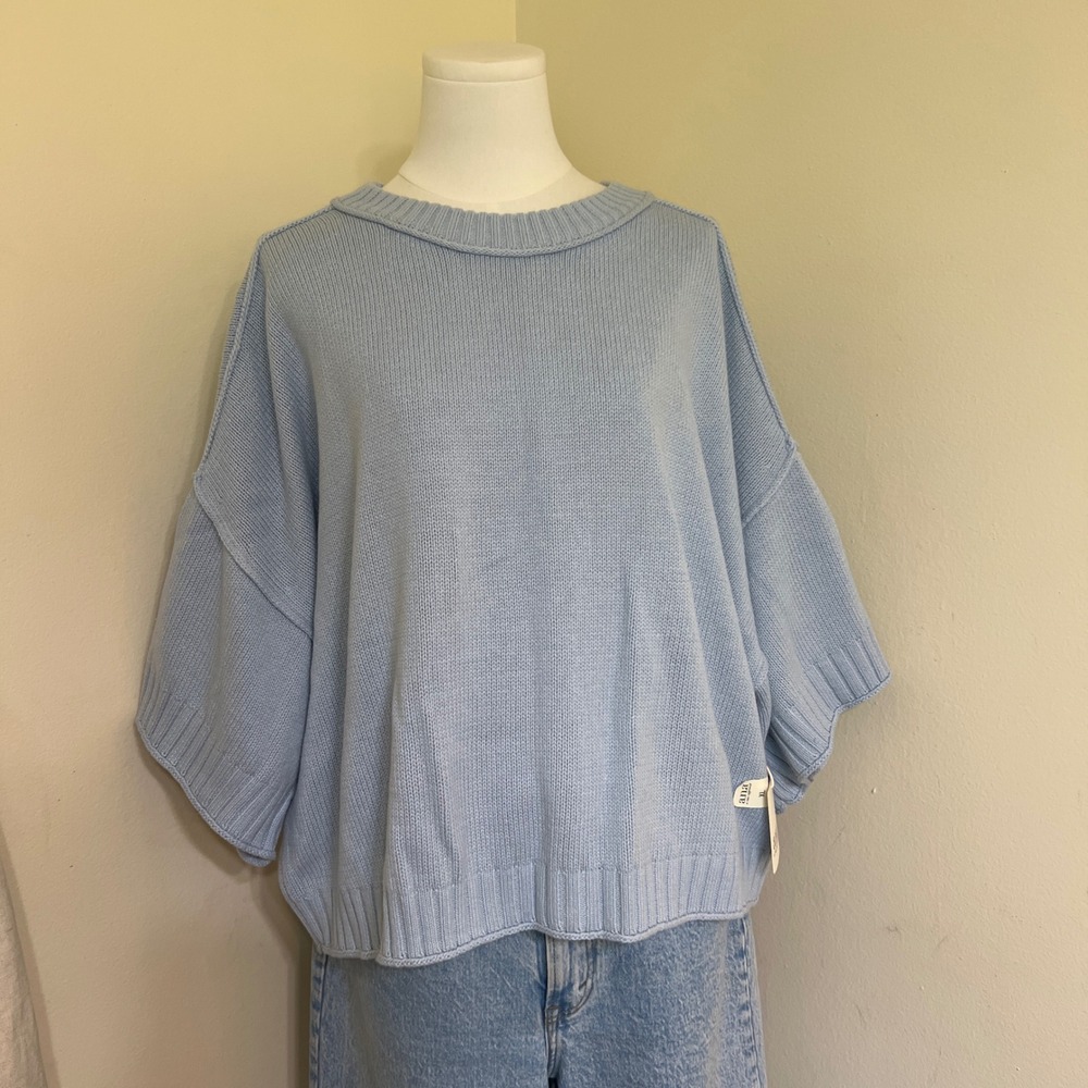 Ana Blue Short Sleeve Knit Sweater XL NWT